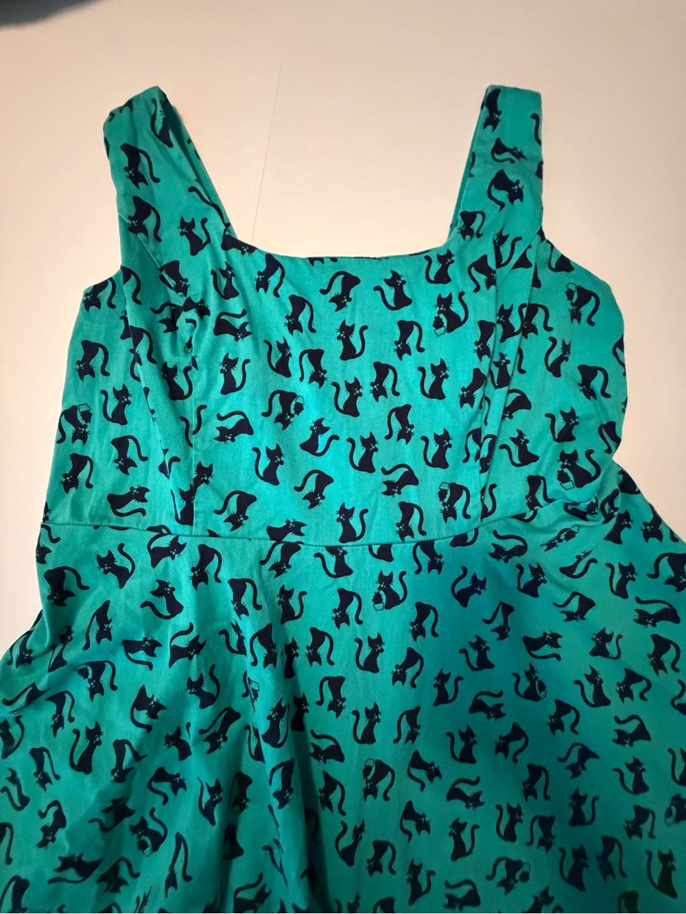 Ixia ModCloth Teal Black Cat Print Vintage Style Dress Retro Pinup rockabilly - Picture 4 of 9